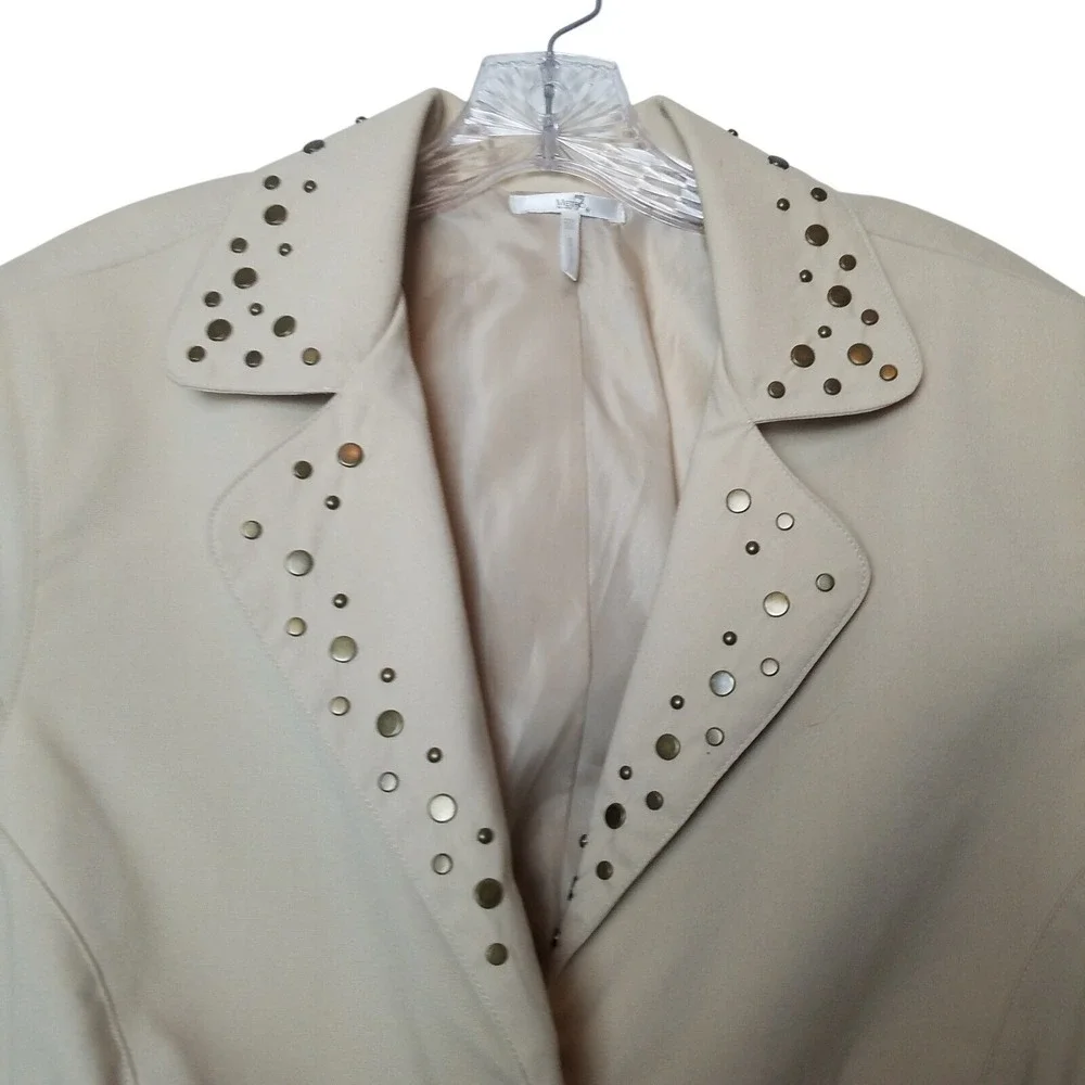 Metro 7 Sand Beige Studded Open Front Blazer Jacket 22W 24W Professional Western